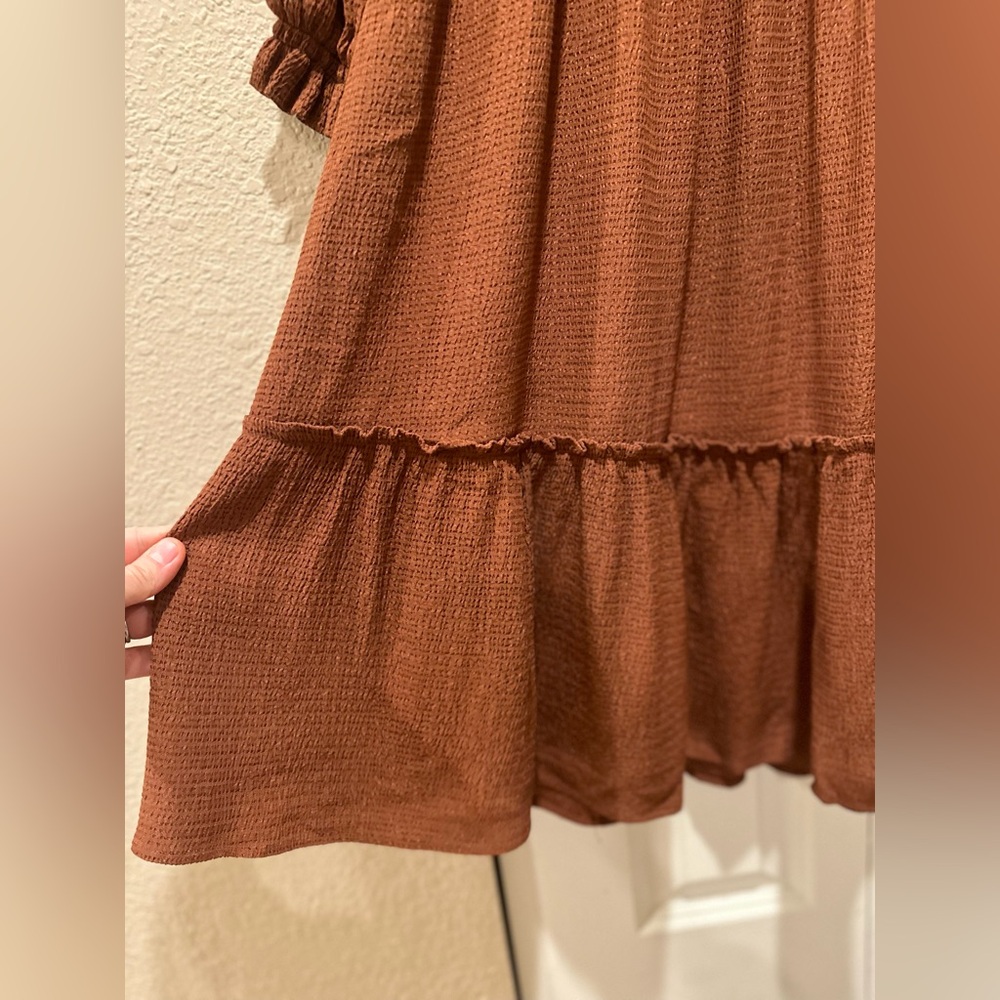 Sezane Tatiane Midi Textured Dress V-neck Ruffle Boho Quiet Luxury , size 6 US - Picture 6 of 11